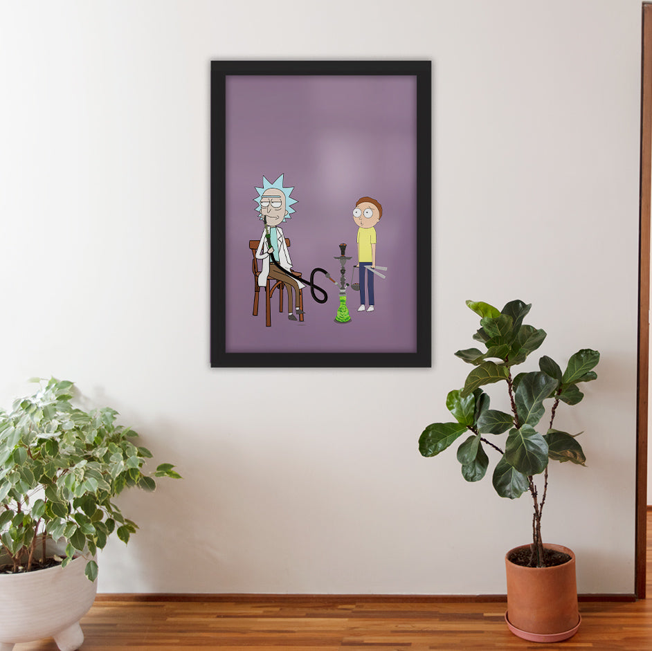 Rick and morty 3al ahwa framed poster