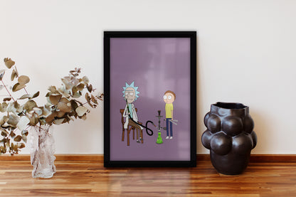 Rick and morty 3al ahwa framed poster